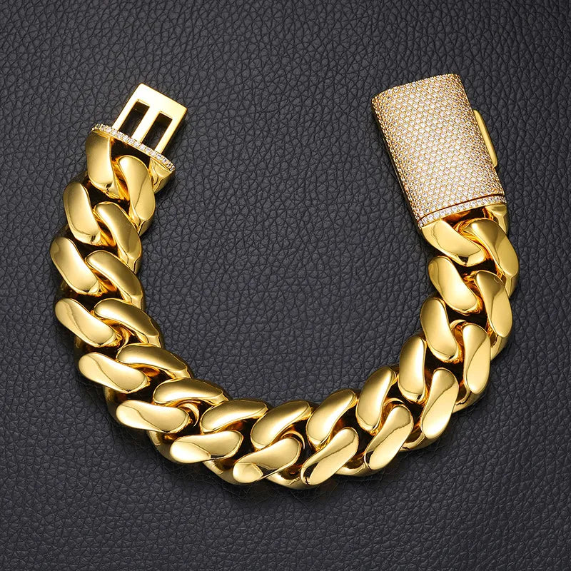 14k 10mm Cuban Link Bracelet (Cubic Zirconia Lock)