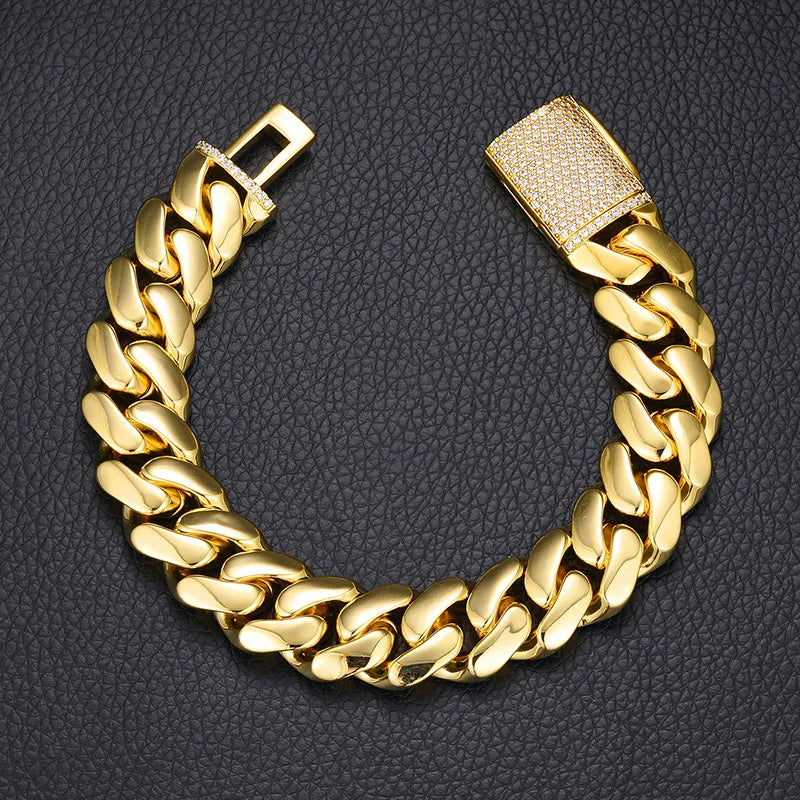 14k 10mm Cuban Link Bracelet (Cubic Zirconia Lock)