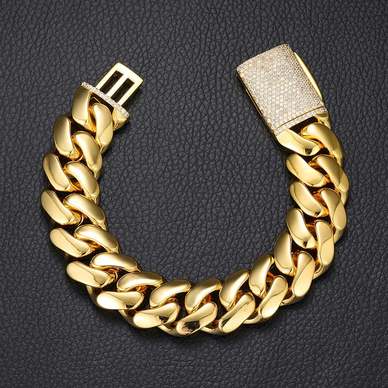 14k 10mm Cuban Link Bracelet (Cubic Zirconia Lock)