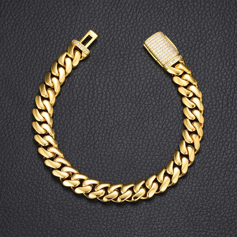 14k 10mm Cuban Link Bracelet (Cubic Zirconia Lock)