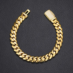 14k 10mm Cuban Link Bracelet (Cubic Zirconia Lock)