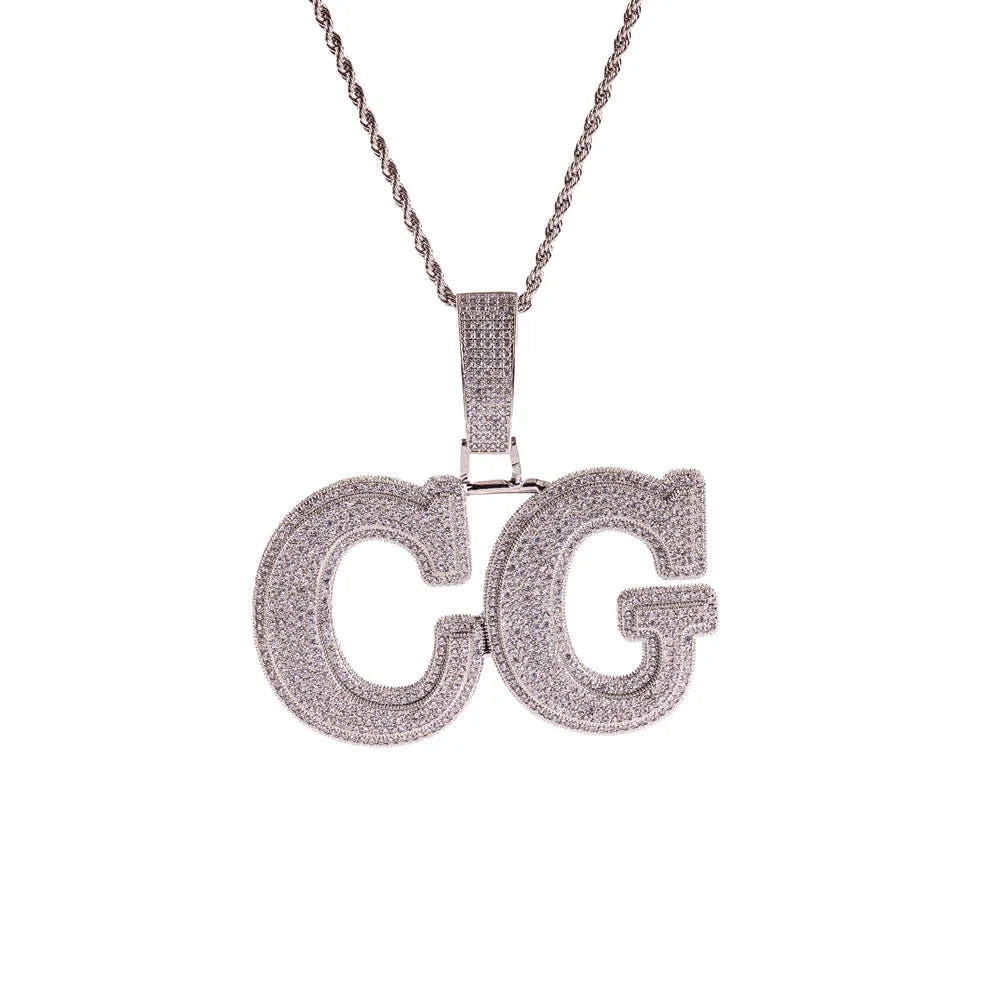 Iced Out Custom Name Pendant (Two Layer Prong Setting)