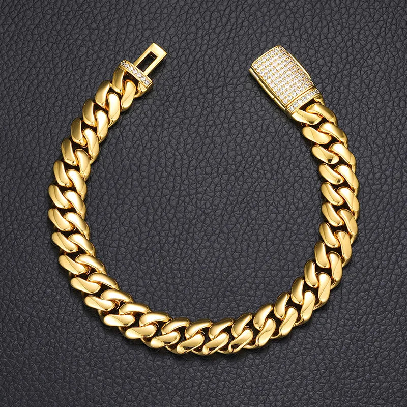 14k 10mm Cuban Link Bracelet (Cubic Zirconia Lock)