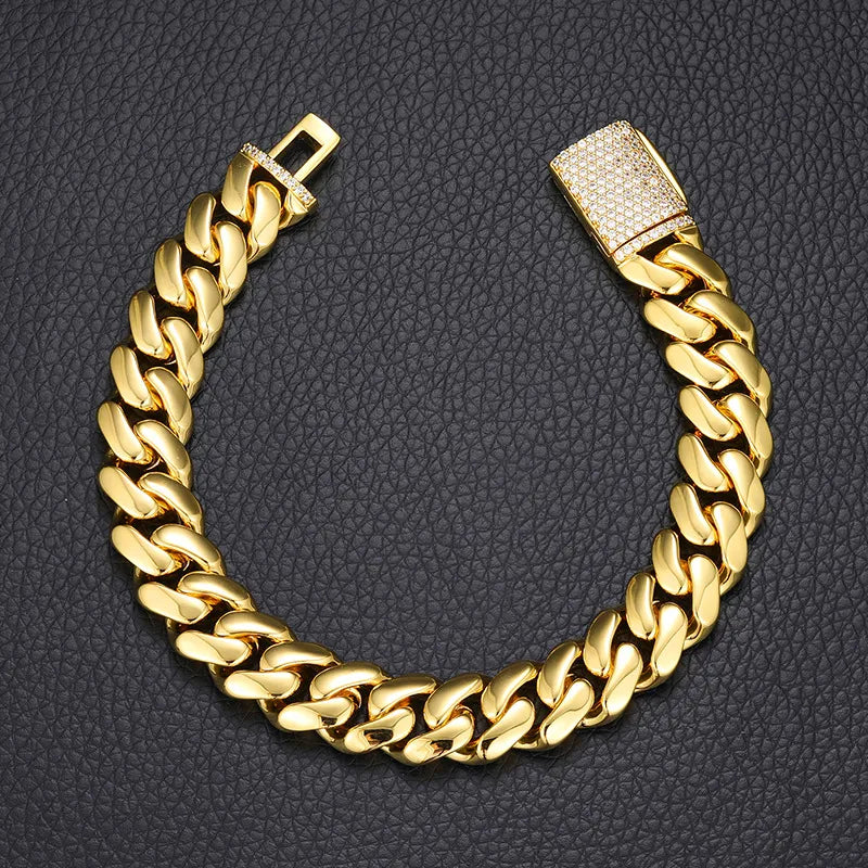 14k 10mm Cuban Link Bracelet (Cubic Zirconia Lock)
