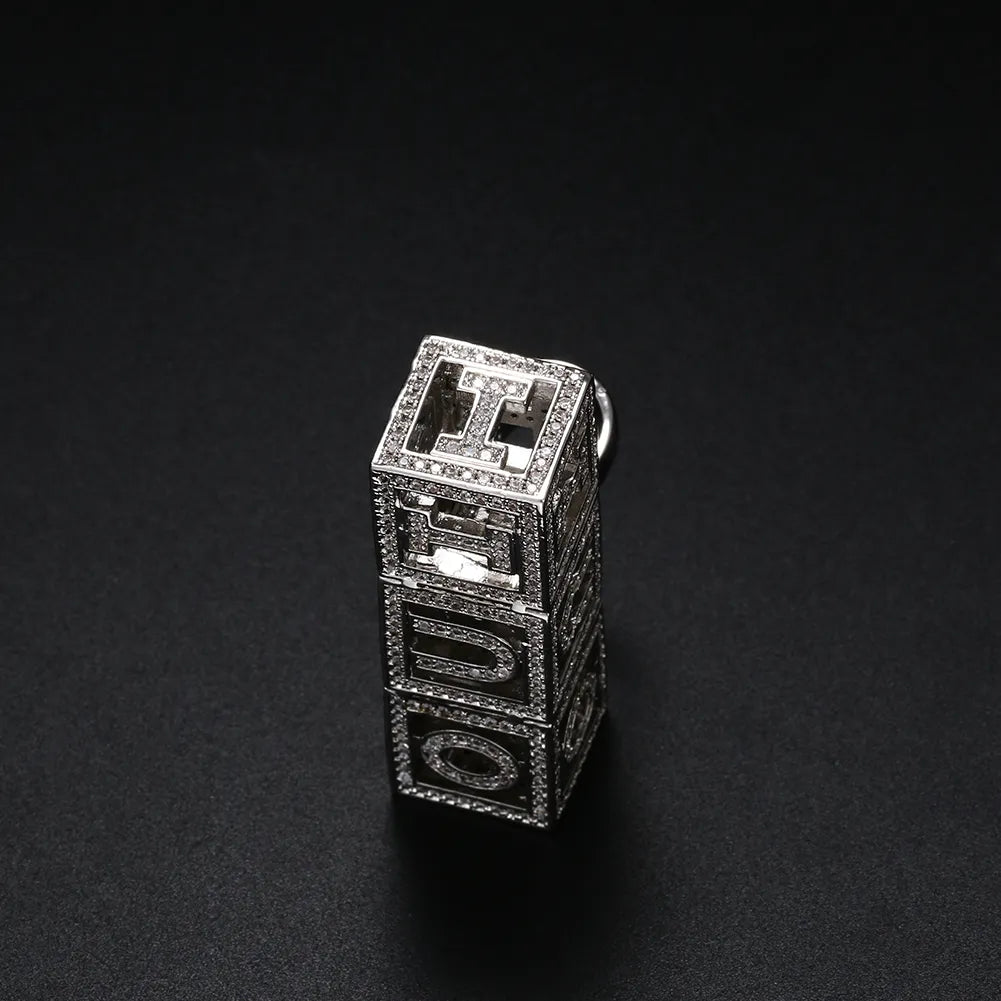 Custom Hollow Name Cube Pendant 