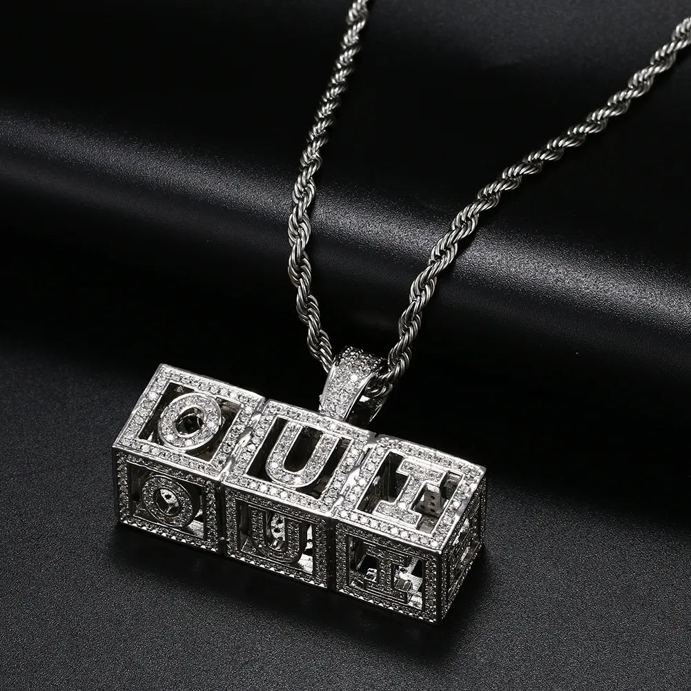 Custom Hollow Name Cube Pendant 