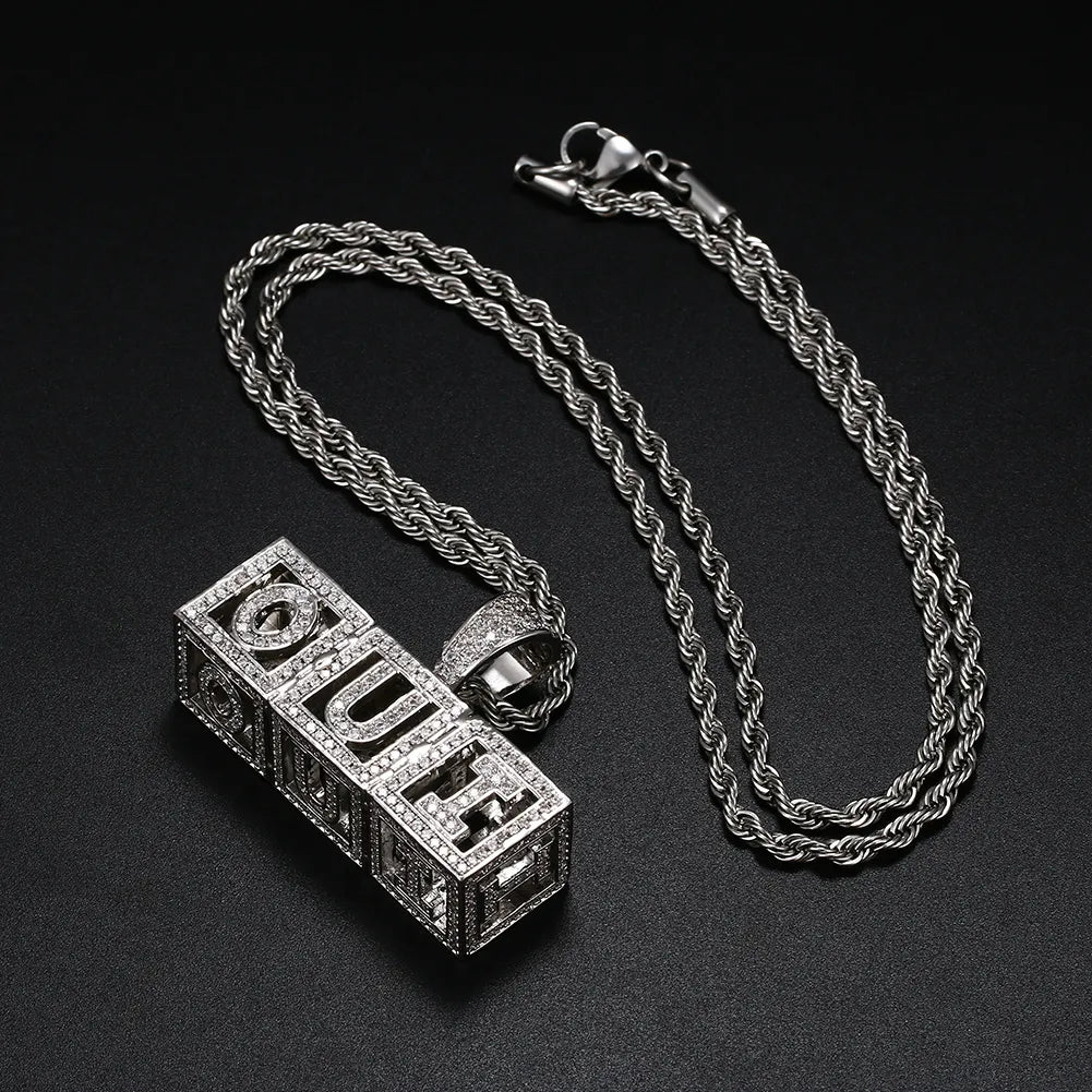 Custom Hollow Name Cube Pendant 
