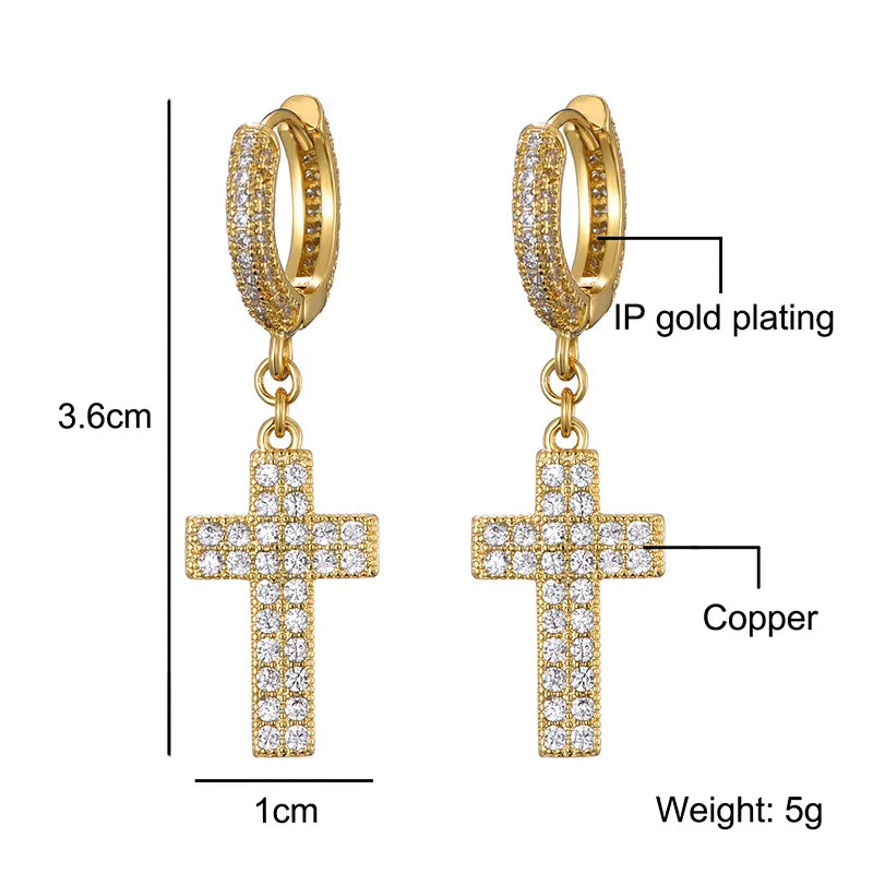 Iced Out Cross Stud Earrings