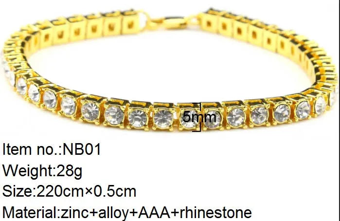 1 Row Iced Out Tennis Bracelet – Gold, Silver, or Gunmetal