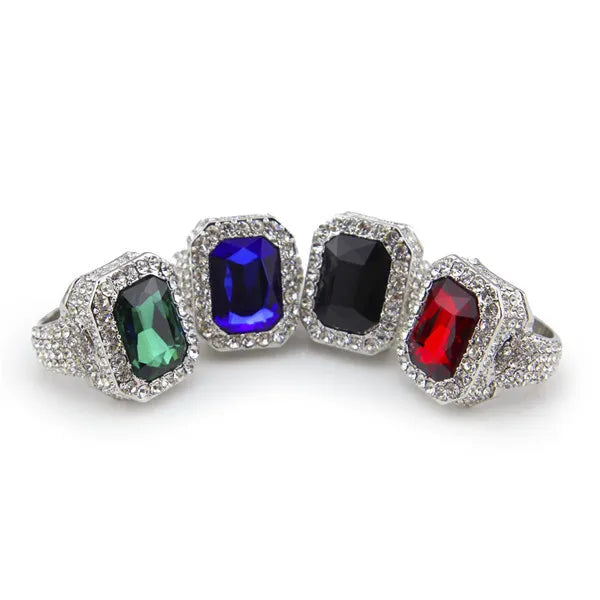 Iced Out Ruby Ring – Red, Black, Blue, or Green