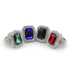Iced Out Ruby Ring – Red, Black, Blue, or Green