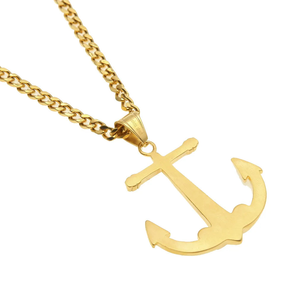 18K Gold Plated Anchor Pendant & Necklace