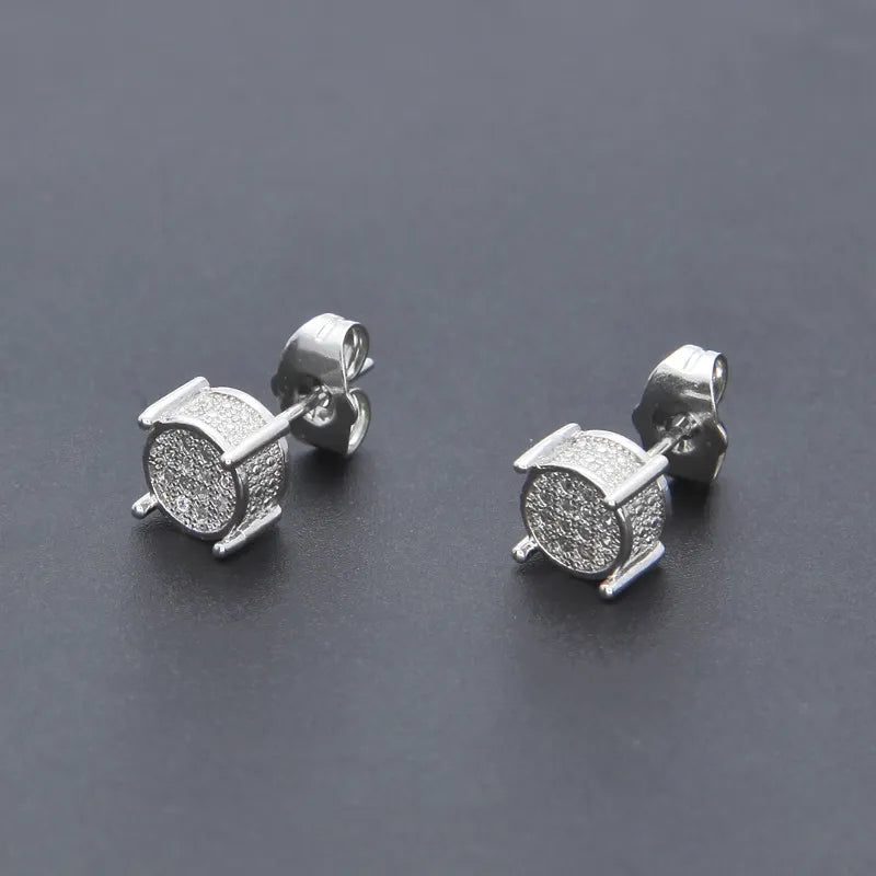 Iced Out Round Screw Back Earrings – Gold or Silver