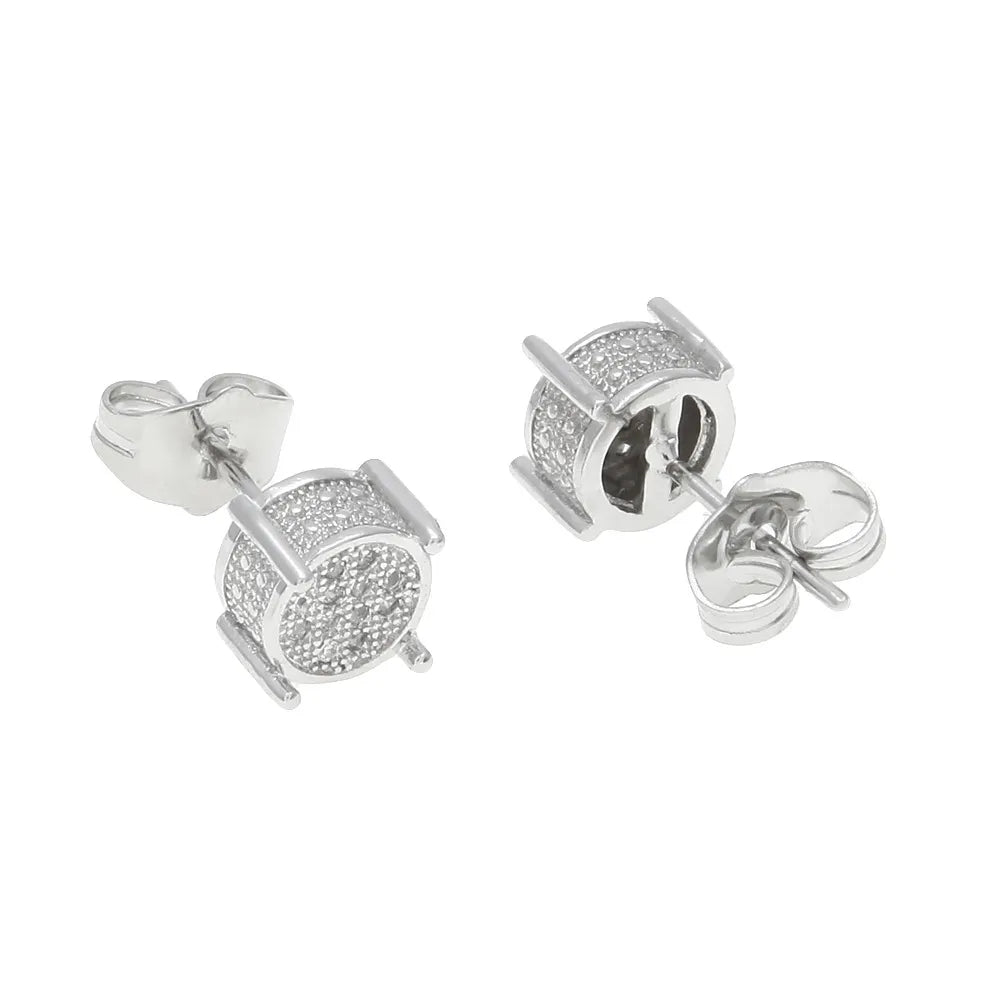 Iced Out Round Screw Back Earrings – Gold or Silver
