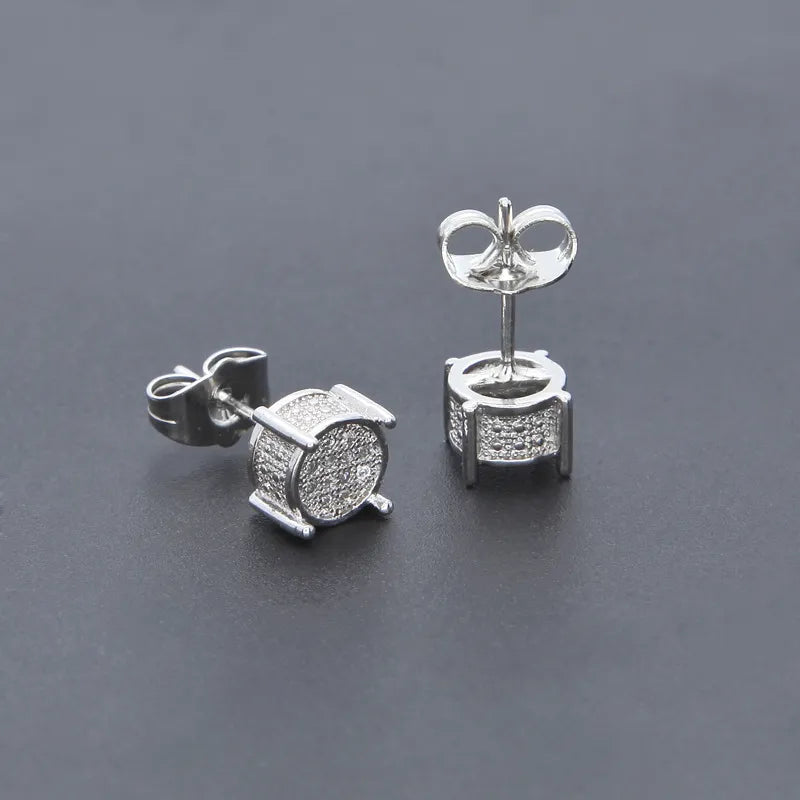 Iced Out Round Screw Back Earrings – Gold or Silver