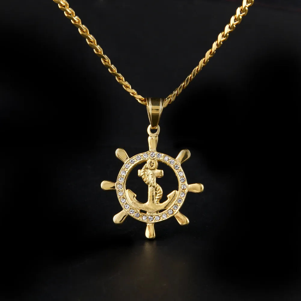 Round Anchor Pendant – 24K Gold Plated 