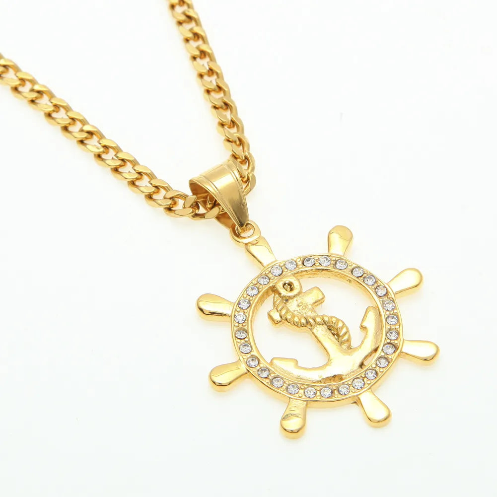 Round Anchor Pendant – 24K Gold Plated 