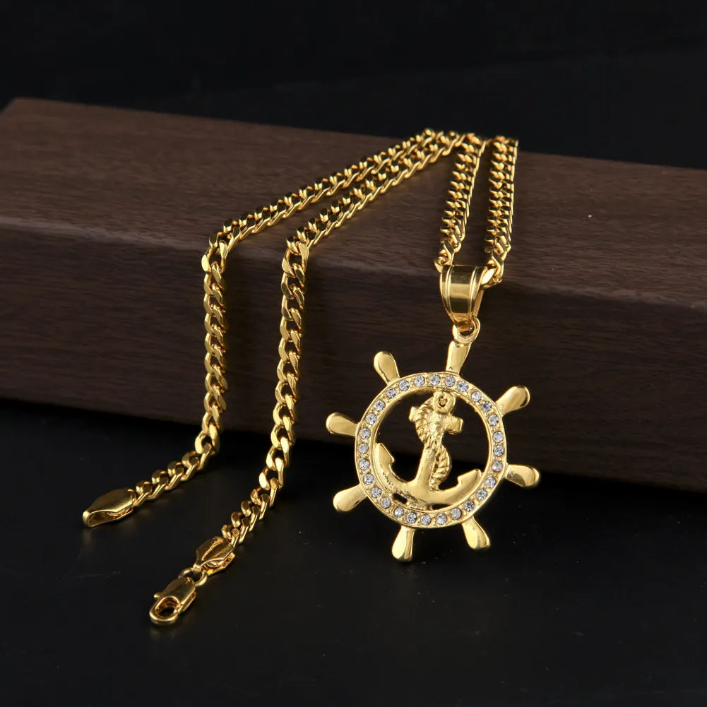 Round Anchor Pendant – 24K Gold Plated 