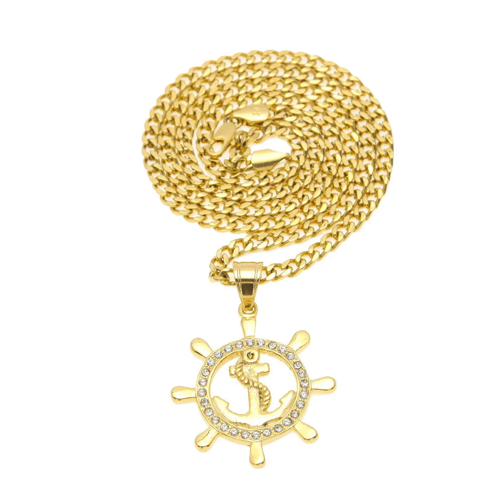 Round Anchor Pendant – 24K Gold Plated 