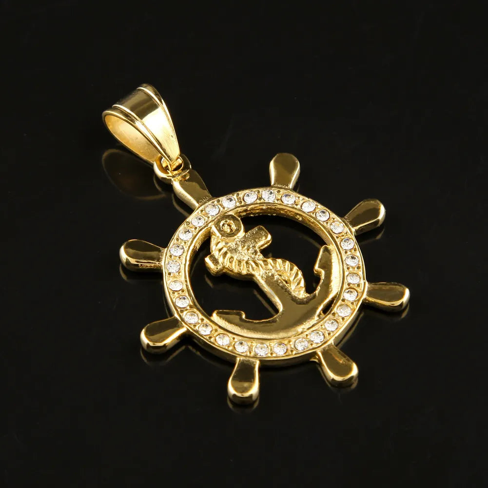 Round Anchor Pendant – 24K Gold Plated 