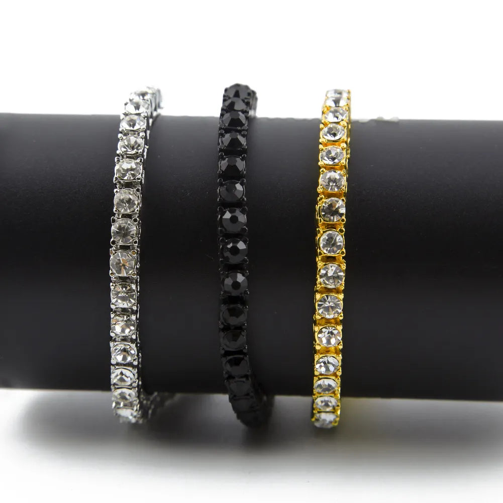 1 Row Iced Out Tennis Bracelet – Gold, Silver, or Gunmetal