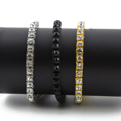 1 Row Iced Out Tennis Bracelet – Gold, Silver, or Gunmetal