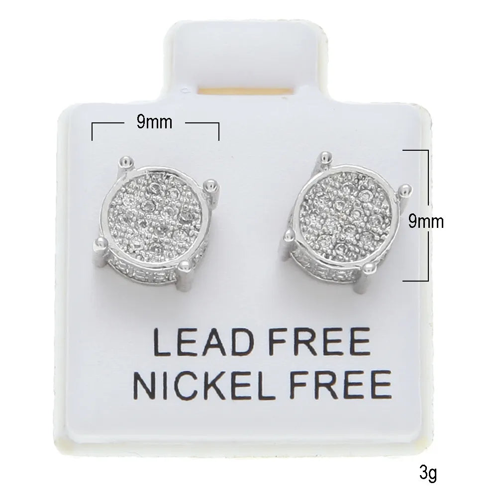 Iced Out Round Screw Back Earrings – Gold or Silver