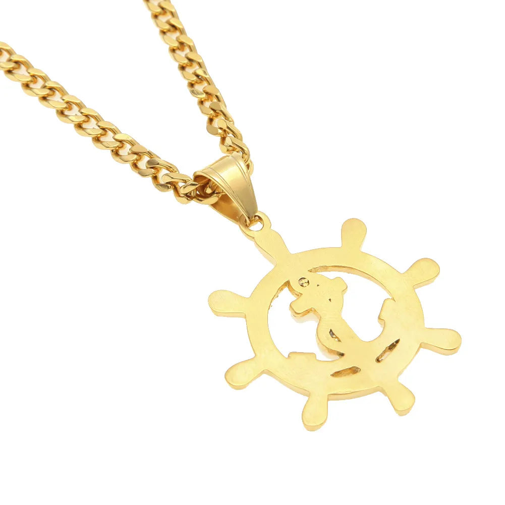 Round Anchor Pendant – 24K Gold Plated 