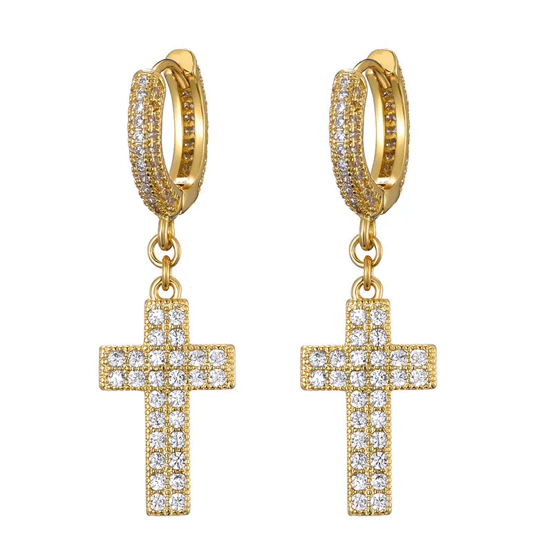 Iced Out Cross Stud Earrings