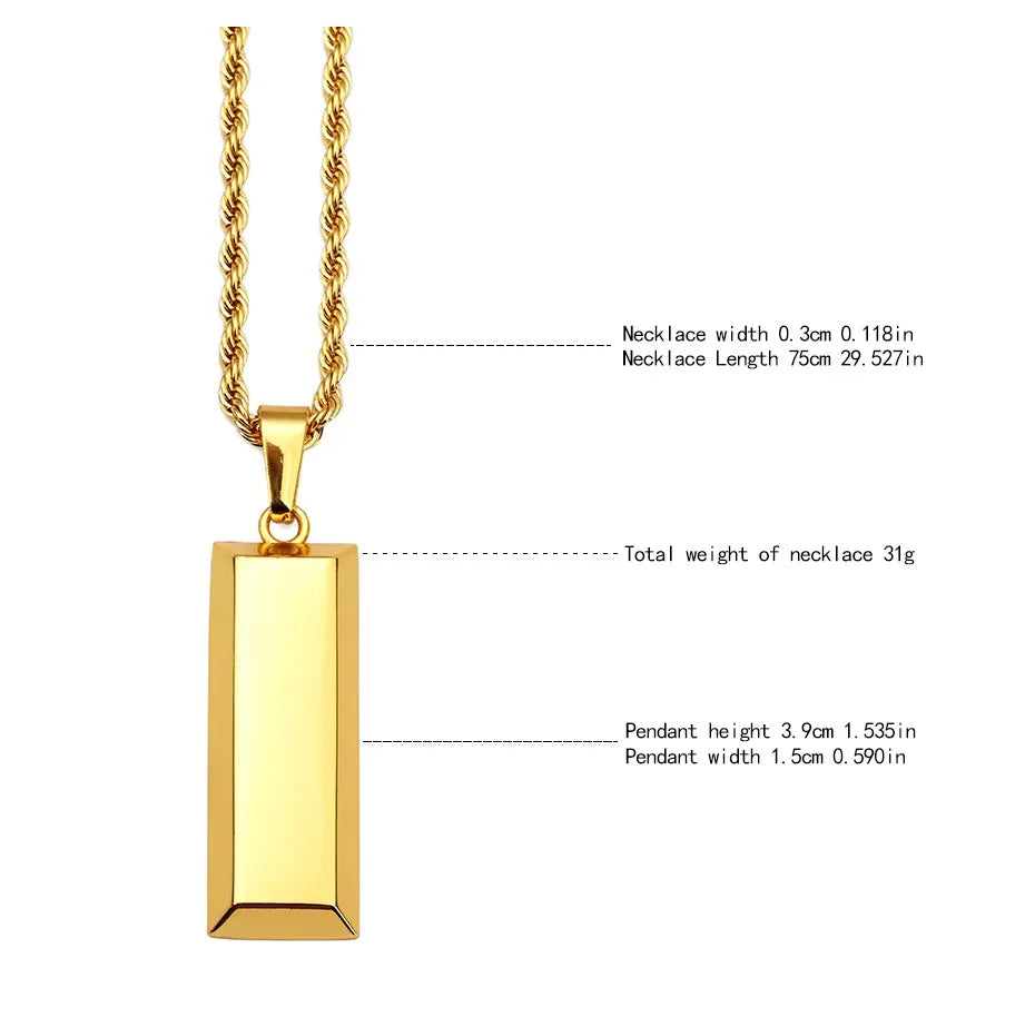 Gold Bullion Bar Pendant & Necklace
