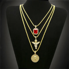 3-Piece Gem Angel & Jesus Pendant Set