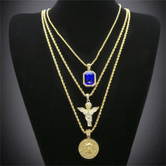 3-Piece Gem Angel & Jesus Pendant Set