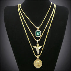 3-Piece Gem Angel & Jesus Pendant Set
