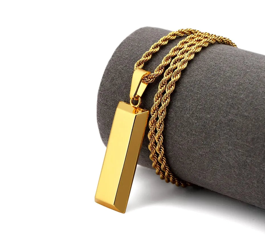 Gold Bullion Bar Pendant & Necklace