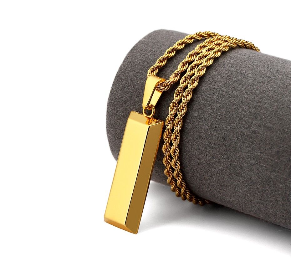 Gold Bullion Bar Pendant & Necklace