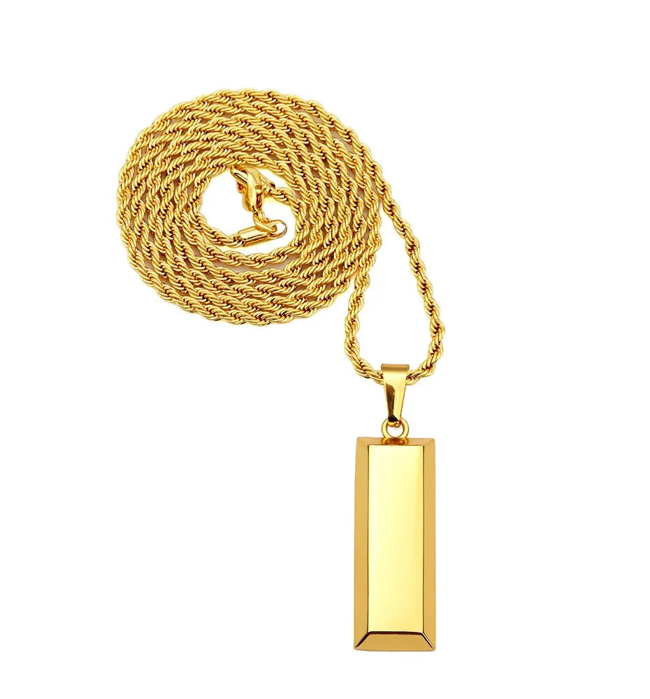 Gold Bullion Bar Pendant & Necklace