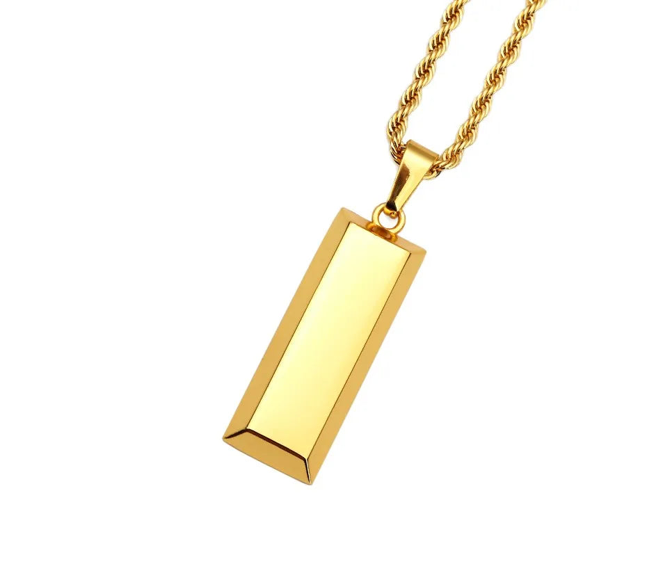 Gold Bullion Bar Pendant & Necklace