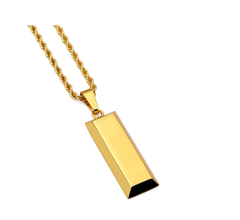 Gold Bullion Bar Pendant & Necklace