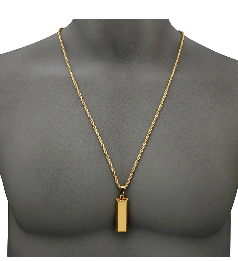 Gold Bullion Bar Pendant & Necklace