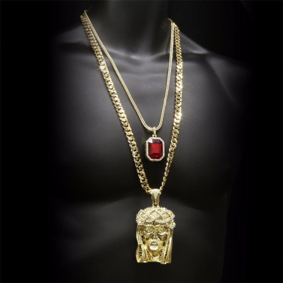 Gold Plated Jesus Pendant & Necklace set (2 Piece)