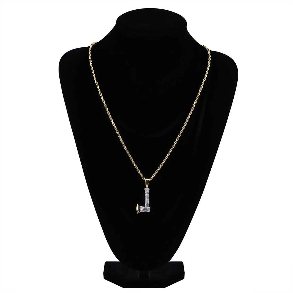 Iced Out Axe Pendant & Necklace (24" Chain)