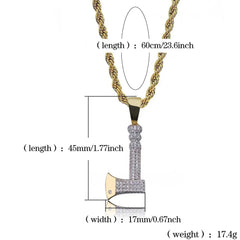 Iced Out Axe Pendant & Necklace (24" Chain)