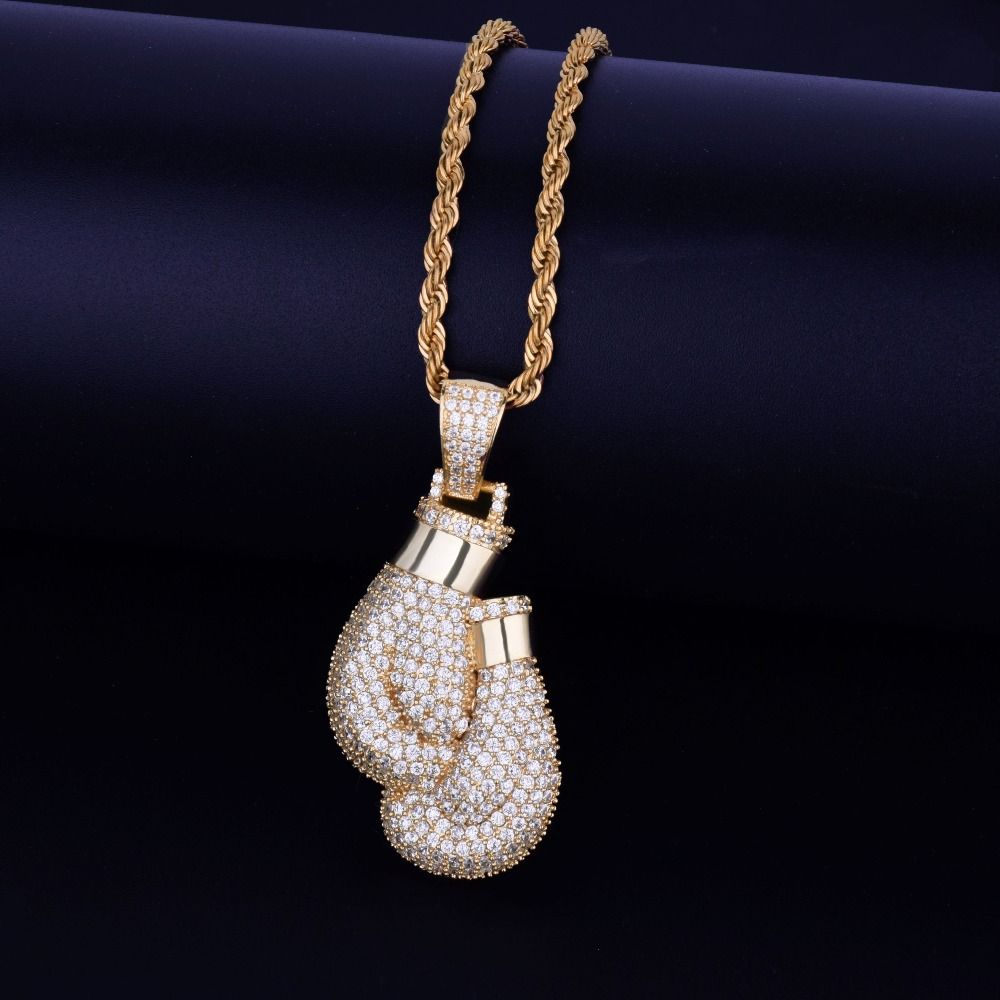 Iced Out Boxing Gloves Pendant & Necklace