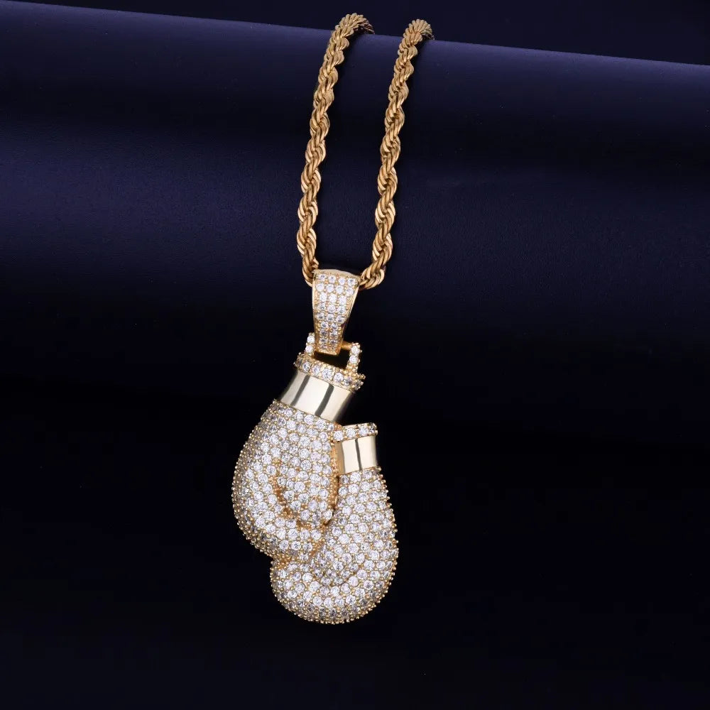 Iced Out Boxing Gloves Pendant & Necklace