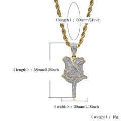 Iced Out Rose Flower Pendant & Necklace