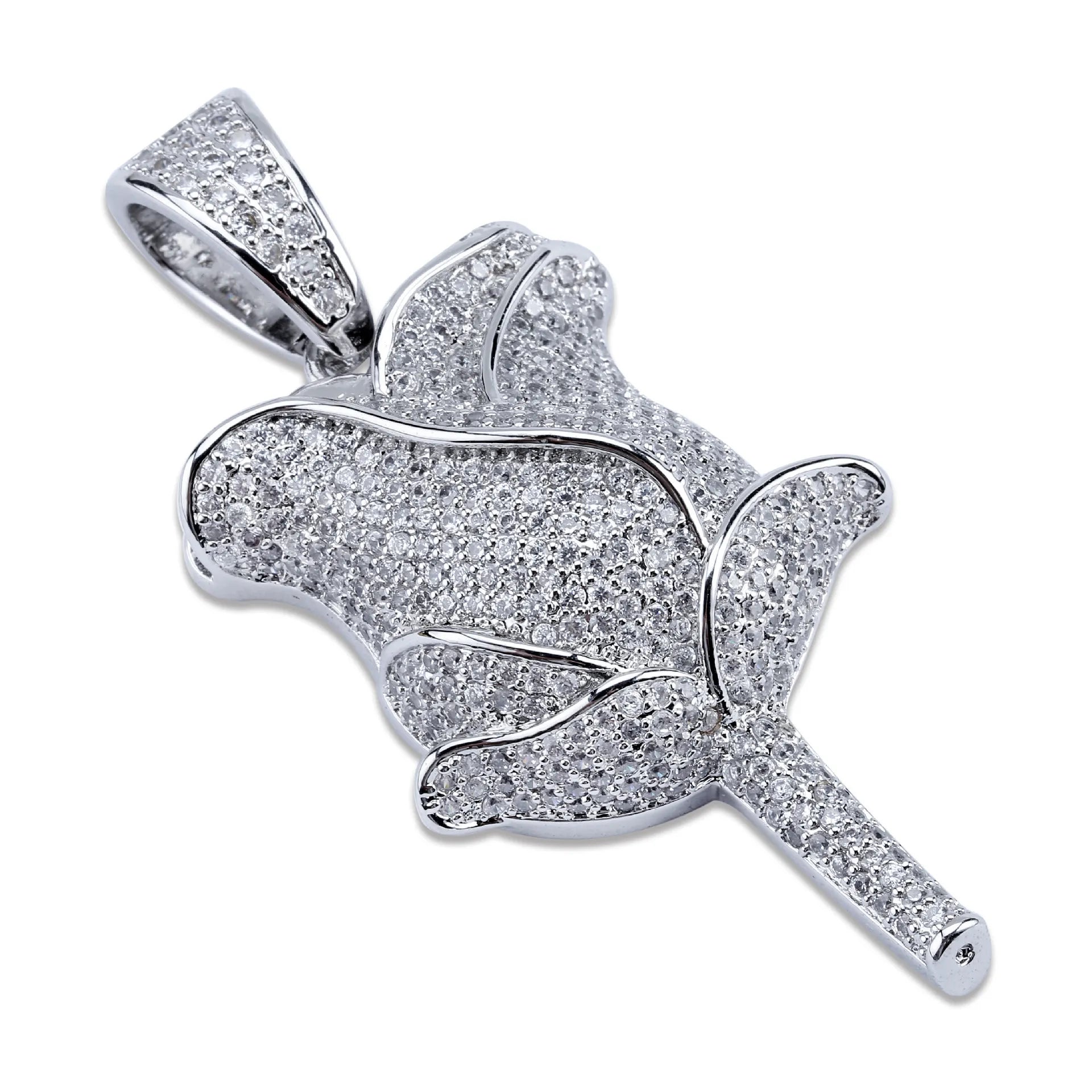 Iced Out Rose Flower Pendant & Necklace