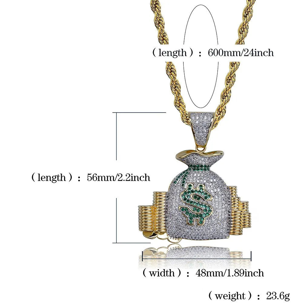 Iced Out Money Bag Pendant