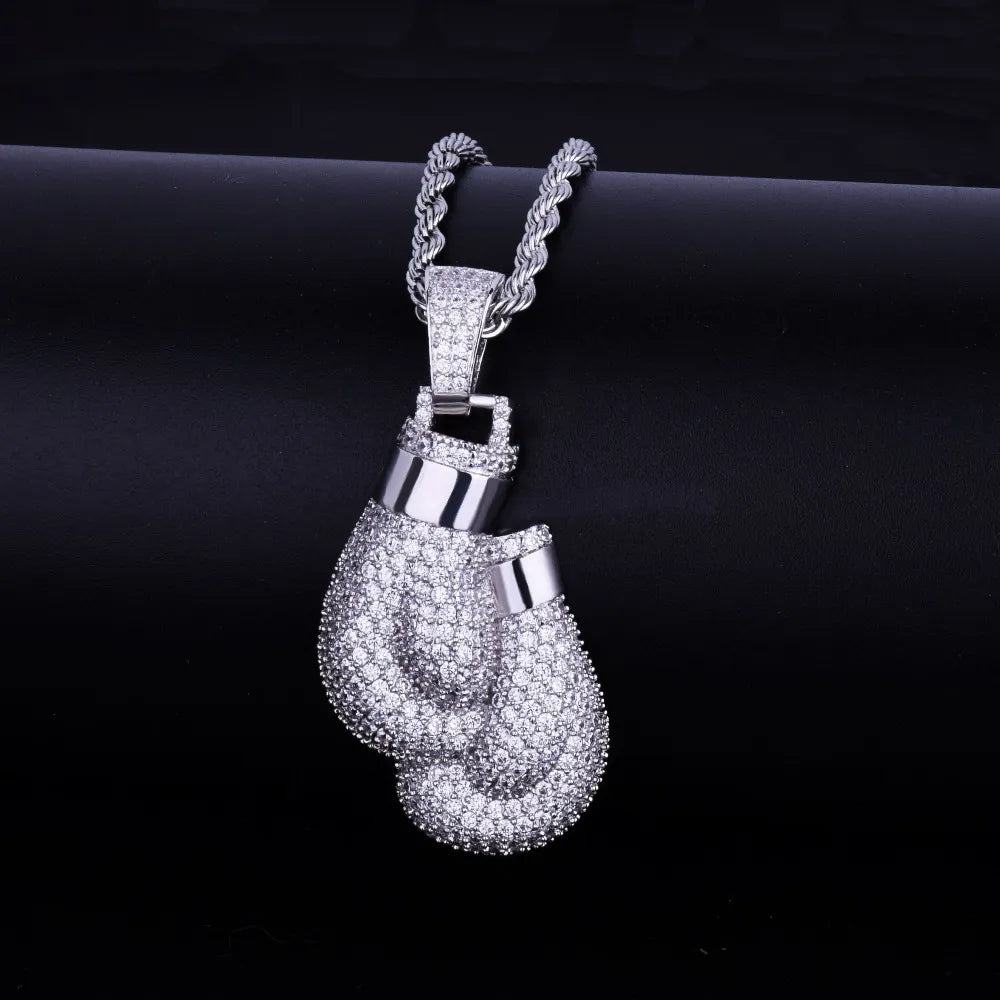 Iced Out Boxing Gloves Pendant & Necklace