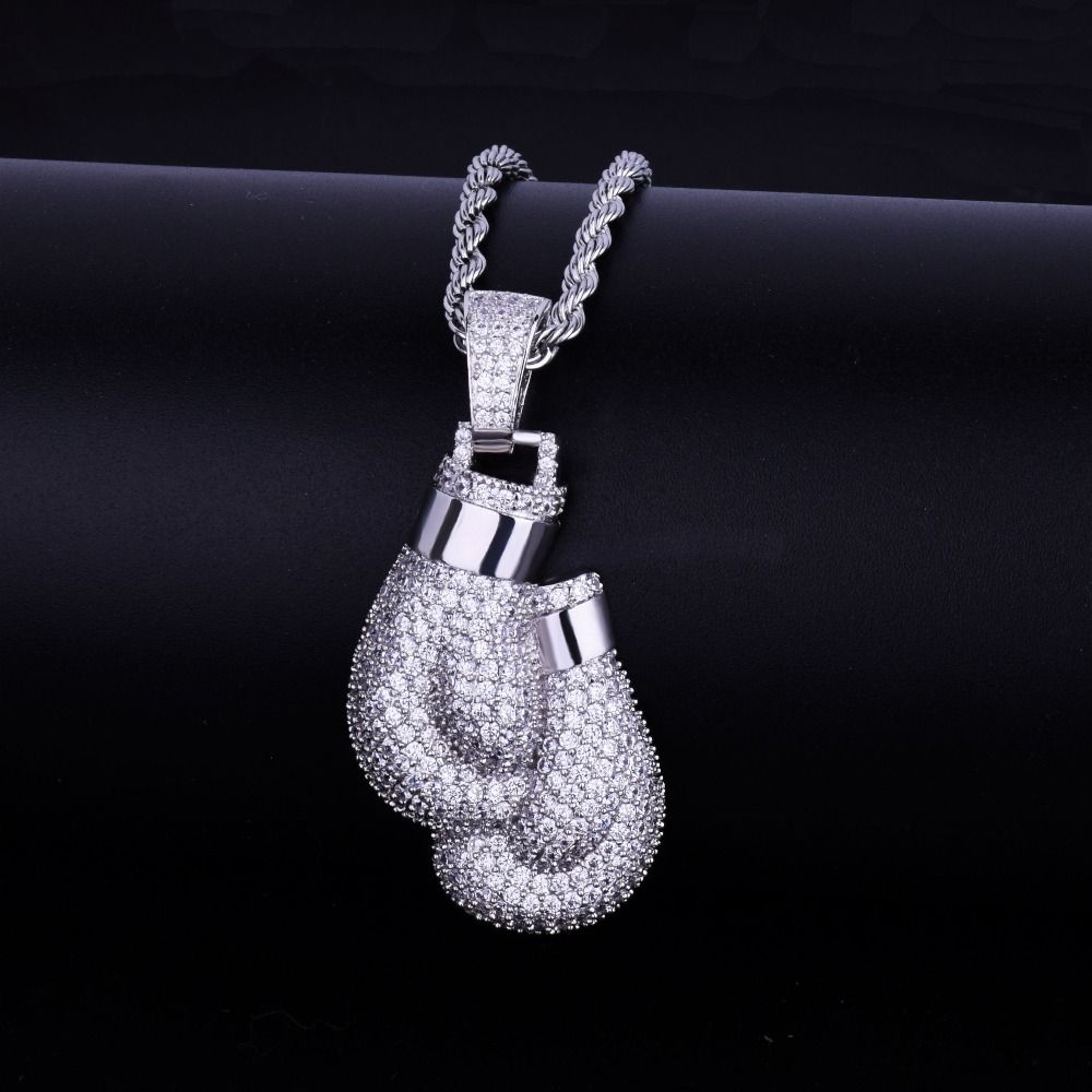 Iced Out Boxing Gloves Pendant & Necklace