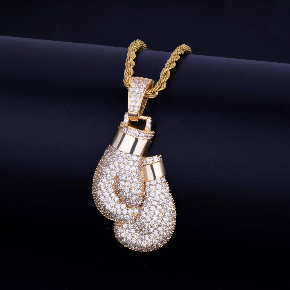 Iced Out Boxing Gloves Pendant & Necklace